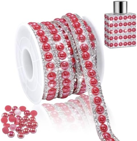 3 Yards Pearl Rhinestone Roll Sticker Red Pearl Wrap Self Adhesive