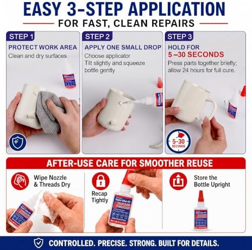 2 Pack Super Glue Kit, 2 x 1.06 fl oz Thin Liquid CA Glue, Anti-Clog Caps