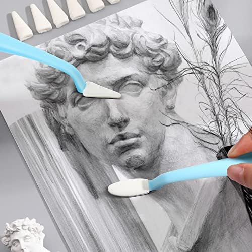 Sketch Drawing Tools Set: 3pcs Plastic Washable Sponge Wiper with 30 Replacement Heads for Blending, Erasing, and Charcoal Art