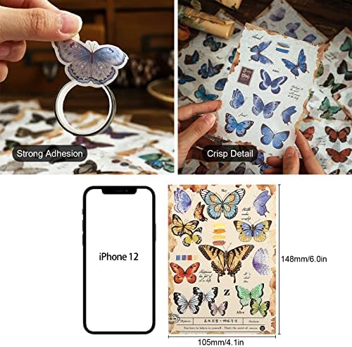 Dizdkizd Butterfly Themed Washi Stickers for Journaling, Ephemera Sticker Book, Vintage Butterfly Sticker for Scrapbooking - 20 Sheets (180 Pieces)