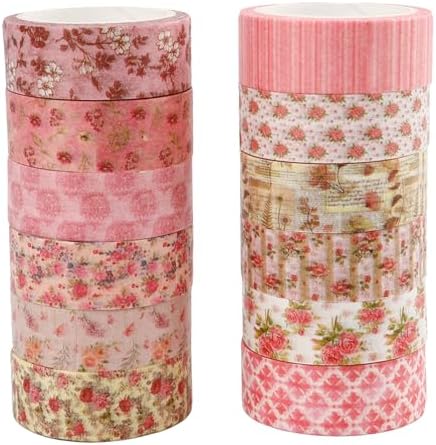 12 Rolls Floral Washi Tape,Cute Washi Tape,Flower Tapes for Journaling Supplies,Stickers for Journaling,Colorful Stickers for Scrapbooking,Motehr Gifts for Mothers Day,Teacher Gifts