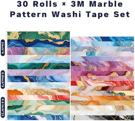 Marble Washi Tape Set 30 Rolls,Decorative Masking Tape for Junk Journal, Scrapbooking Supplies, DIY Crafting Supplies