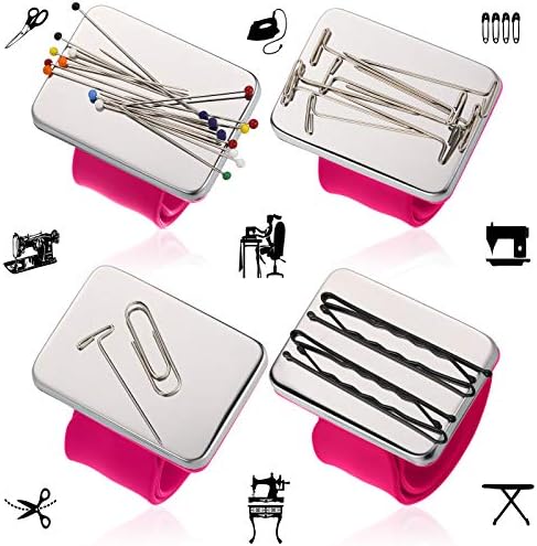 WILLBOND Magnetic Wrist Sewing Pincushion with 100 Pcs 1.5" Pins, Rose Red