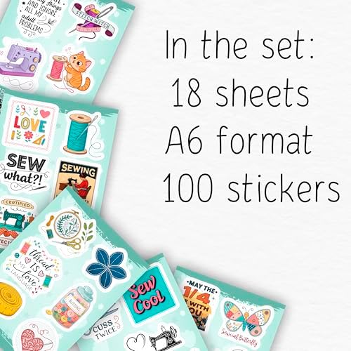100Pcs Sewing Stickers and Decals for Water Bottle, Scrapbooking and Laptop - Sewing Party Supplies & Gifts - Quilting Stickers, Vinyl Decals - Gift for Women & Men