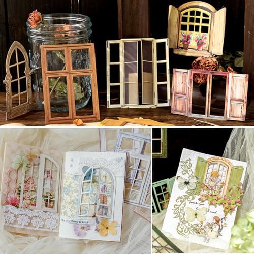 60PCS Vintage Hollowed Window Frame Stickers Cutout Texture Scrapbook Paper Decorative Sticker Retro Scrapbooking Materials Journaling Supplies for Junk Journal Planner Card Gift Wraps Craft