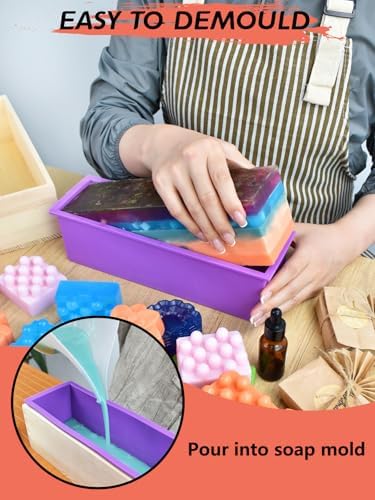 Artcome DIY Soap Making Kit with Rectangular Loaf Mold, Adjustable Wooden Cutter, Funnel Pitchers, Measuring Cups, Silicone Molds & 100 Paper Bags for Adults & Kids Craft - Ideal Gift for Occasions | Including Rectangular Loaf Mold, Adjustable Wooden C...