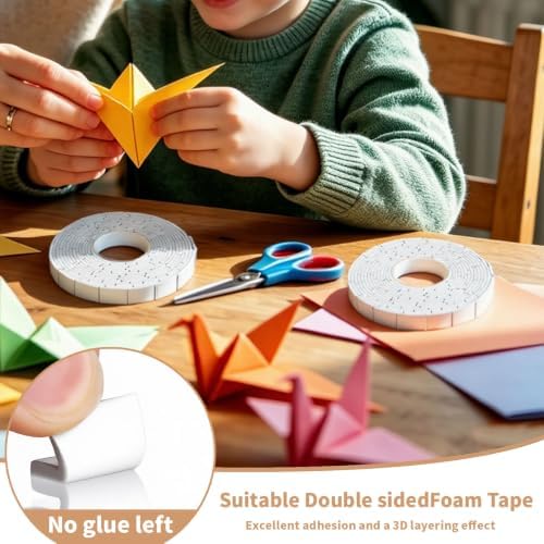 ZZRANYE 330Pcs Double Sided Foam Tape Pre-Cut Roll, 2 Rolls White Self-Adhesive Foam Squares 0.47 x 0.72 Inch for Crafts, Card Making, Scrapbooking, DIY Arts & Sewing Projects