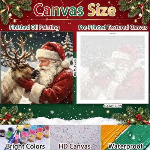 WULINHUAFA Christmas Paint by Numbers Adults Beginner 16x16 Inch | Santa Claus Adult Paint by Number Kits, DIY Acrylic Oil Easy Painting by Numbers for Gifts Home Wall Decor Without Frame