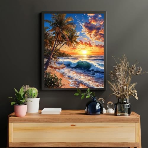 Beach Paint by Numbers Kit for Adults, DIY Oil Painting Canvas 16x20inch