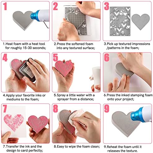 BAOFALI 8 Pcs Large Stamping Foam Grey Moldable Heart Foam Stamps Plastic Dry Foam Stamp Pad Cut and Dry Foam Stamping Foam Block for Sculpture, Modeling, DIY Arts and Handicrafts Projects