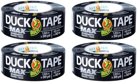 Duck Brand Max Strength Duct Tape, Black, 4 Rolls, 1.88 Inch x 35 Yards Each, 240867