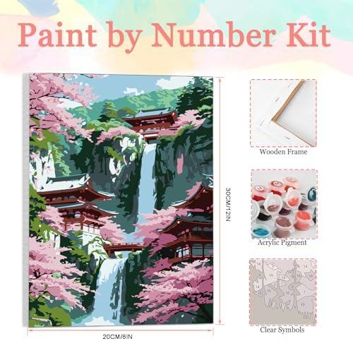 Auremi Flowers Framed Paint by Number for Adults,DIY Landscape Painting by Number Kits on Canvas Acrylic Oil Painting Kits for Adults Paint by Number Kits for Home Decor 20x30cm