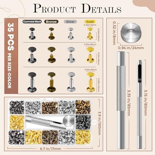 JETMORE 420 Sets Leather Rivet Kit, Double Cap Rivets for Leather Crafts
