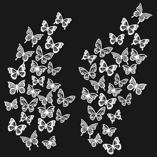 White Butterfly Wall Decals - 72 pcs 3D Butterflies Removable Mural Wall Stickers for Home Room Bedroom Decoration