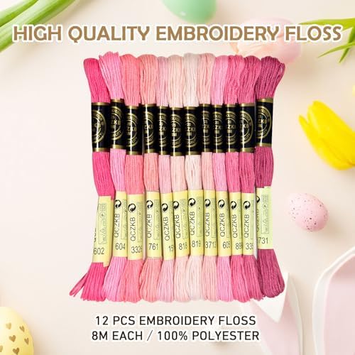Premium Rainbow Color Embroidery Floss - Cross Stitch Threads - Friendship Bracelets Floss - Crafts Floss - 12 Skeins Per Pack Embroidery Floss,Pink-Brown Gradient