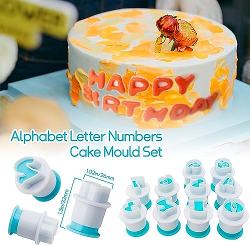 26PCS/Set Cookie Stamp Impress Cookie Cutters Alphabet Letter Cake Biscuit Mold Letter Shape DIY Cookie Biscuit Alphabet Cake Tool Embosser Cutter (Lower Case Shape with Number)