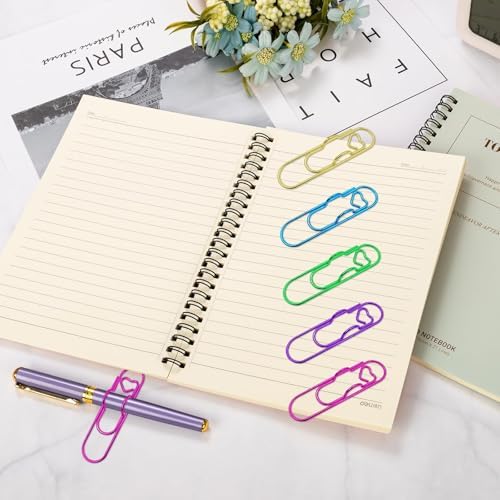 HINGTAI 20Pcs Colorful Metal Pen Clips, Paper Clip Pen Holder Supplies Cute Office Supplies Blue Rose Red Purple Green Rose Gold Gold for Notebook Papers Journal Book