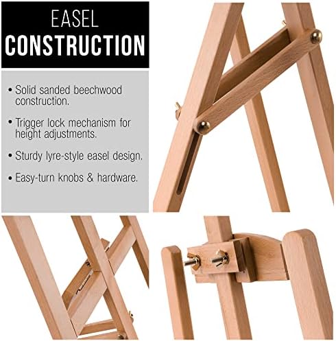 U.S. Art Supply 56" High Medium A-Frame Wood Easel, Lyre Style Studio Easel