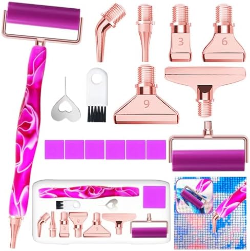 Huanlys Diamond Painting Pens,Diamond Art Pen Tools Accessories Kit with Screw Rose Gold Metal Tip Nibs,Roller for Art Crafts Nail Art, Ergo-Soft Handle and Enhanced Application Efficiency
