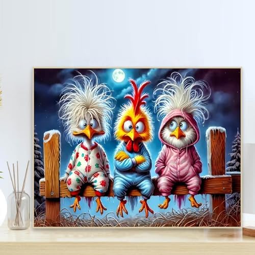Chicken Diamond Art Kits for Adults, 5D Chicken Diamond Painting Kits for Beginners, Round Full Drill Diamond Art Painting Kit DIY Crystal Rhinestone Funny Gem Art Craft for Home Decor 12 x 16 Inch