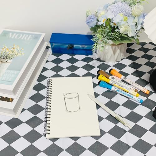 DSTELIN Blank Spiral Notebook, 6-Pack, Soft Cover, Sketch book, 100 Pages / 50 Sheets, 7.5 inch x 5.1 inch, 100GSM, (Black)