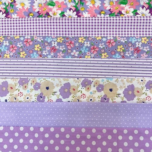 Cotton Fabric DIY Making Supplies Quilting Patchwork Fabric Fat Quarter Bundles DIY for Quilting Cotton Patchwork Cushions (Purple Flowers, 20" x 20")