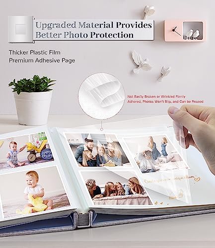 Artfeel Photo Album Self Adhesive Scrapbook Album for 3x5 4x6 5x7 8x10 Pictures,120 Pages Linen Cover with Display Window DIY Photo Book,Ideal Gifts for Family Travel Wedding Baby