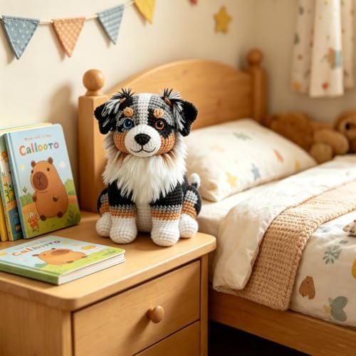 Beginner Crochet Kit for Adults & Teens, Australian Shepherd Dog Amigurumi Crochet Kit, Complete DIY Craft Supplies with Instructions, Cute Puppy Animal Starter Kit, Handmade Gift for Crochet Lovers