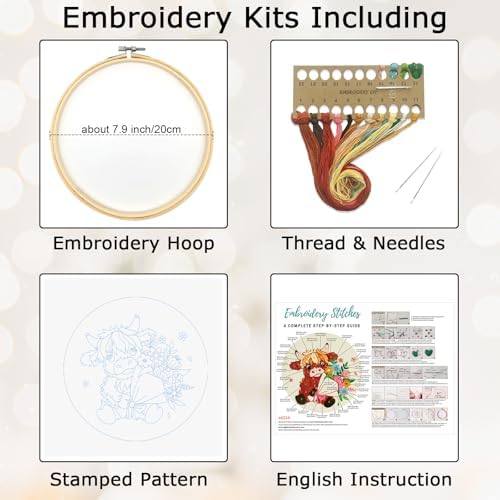 Nuberlic Highland Cow Embroidery Kit for Beginners