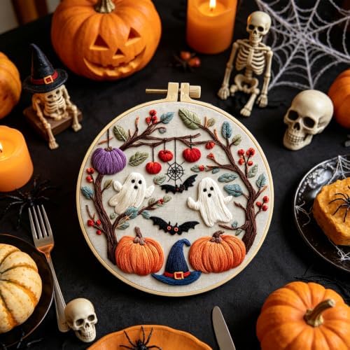 RUIQLXHANG Halloween Ghost Pumpkin Embroidery Kit for Beginners