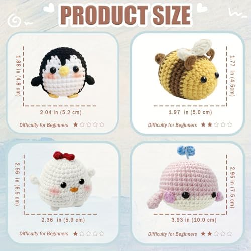 YAMAXIN Crochet Kit for Beginners with 9 Hooks (2.0–6.0mm), 8 Animal Patterns & Yarn – Learn to Crochet Starter Set with Tools & Case – Amigurumi DIY Craft Kit for Adults & Kids