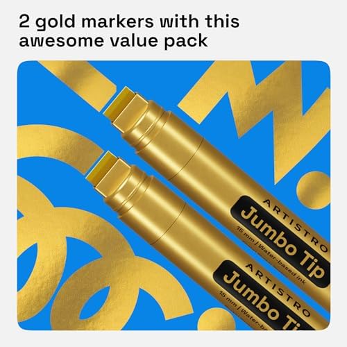ARTISTRO Gold Acrylic Paint Markers - 15mm Jumbo-Tip - Set of 2