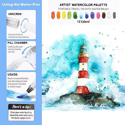 ArtSkills Travel Watercolor Kit, Watercolor Paint Set with Water Brush