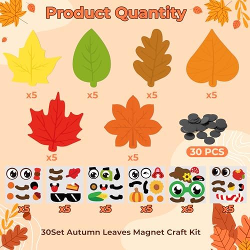 Haooryx Autumn Maple Leaves DIY Fall Leaf Magnet Stickers Art Craft Kit