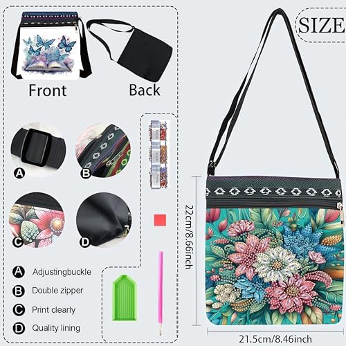 LSQFS Diamond Painting Crossbody Bag, DIY 5D Diamond Art Kits for Adults, PU Leather Art Bag with Adjustable Strap, Flower Pattern Gem Art for Adults, Craft Kits for Adults Women