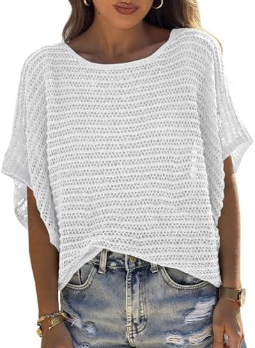 UNCLECAT Women's Crochet Tops Sweater Pullover Knit Tops Beach Coverup