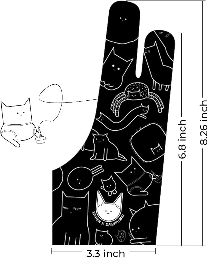 XPPen Digital Drawing Glove - Two-Finger Artist Glove with Cute Cat Print, Suitable for Right and Left Hand