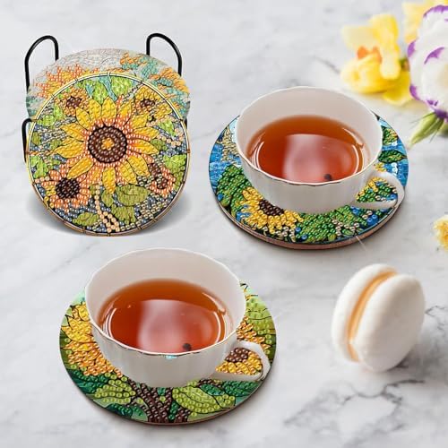 Diamond Art Coasters Kit, 8 Pieces Sunflowers Diamond Painting Coasters Kit