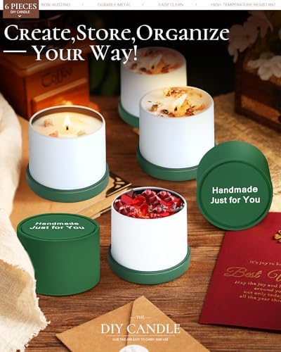 Quikobo 6 Pack 4oz Green Candle Tins with Lids - Durable Matte Tinplate Containers for DIY Candle Making and Multi-Purpose Storage