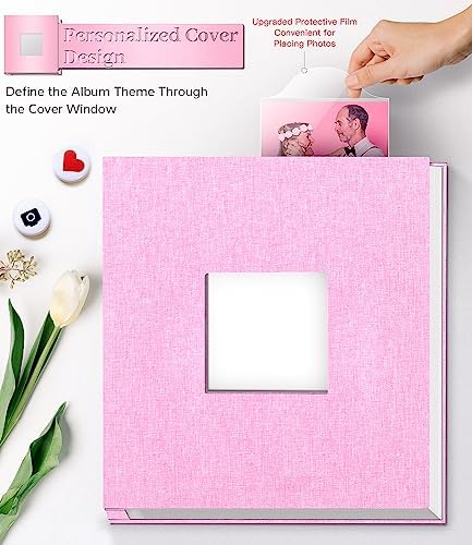 Artfeel Photo Album Self Adhesive Scrapbook Album for 3x5 4x6 5x7 8x10 Pictures,40 Pages Linen Cover with Display Window DIY Photo Book,Ideal Gifts for Family Travel Wedding Baby