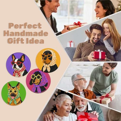 CRZMODE 8 Pcs Dog Diamond Art Coasters Kits, Diamond Painting Coasters with Holder Set of 8, DIY Dog Art Crafts Supplies for Adults Cup Mat House Warming Gifts Non-Slip