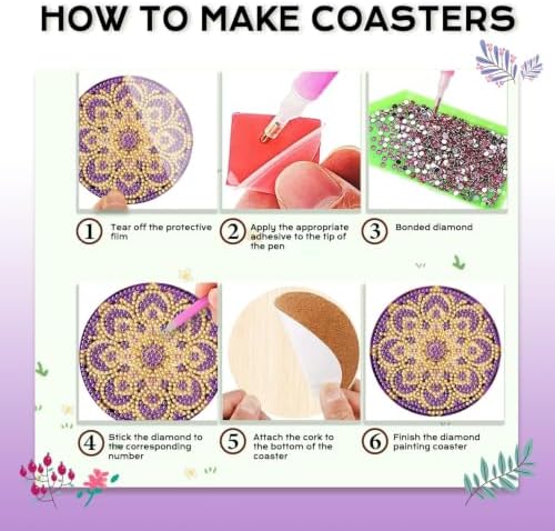 Leatrice 8pcs Mandala Diamond Art Coasters Diamond Painting Kits for Adults