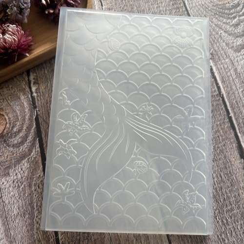 Mermaid Scale Tail Starfish Seashell 3D Embossing Folder, Ocean Nautical Textured Plastic Stencil for DIY Scrapbooking Card Making Paper Crafts