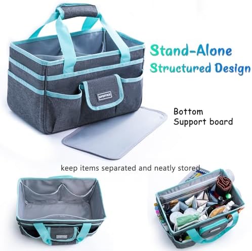 Art Supply Organizer Tote Bag – Craft Caddy with Handle, Utility Storage Tote with Multiple Pockets & Adjustable Divider for Sewing, Scrapbooking, School, Office, Medical Supplies