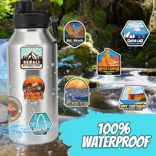 156 Pcs National Parks Sticker Pack, Outdoor Nature Camping Hiking Inspired Waterproof Vinyl Decals for Water Bottles Laptop Car, Mountains Travel Adventure Parks Stickers