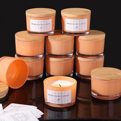 12 Pcs 4 oz Orange Glass Candle Jars with Lids& Labels for Candle Making