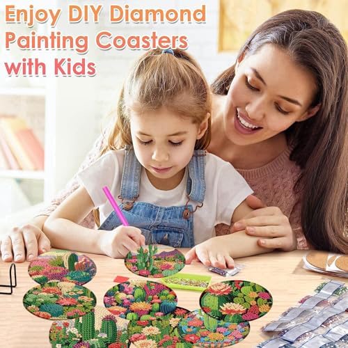 ijbnhd 8 Pcs Cactus Diamond Art Coasters Kit Diamond Painting Coasters