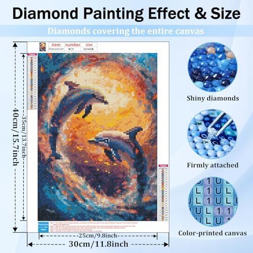 XTCIXAL Diamond Art Kits for Adults, Dolphin Diamond Painting, 12x16 Inch