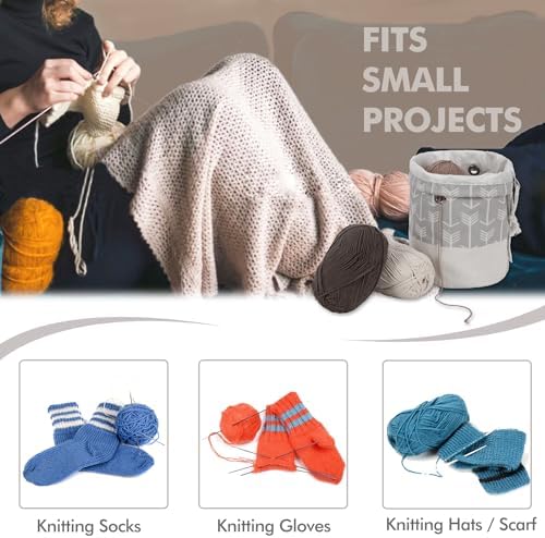 TOGETRUE Yarn Bag, Small Knitting Crochet Bag, Portable Yarn Storage Bags Organizer for Crocheting Project, Store Skein Ball, Short Knitting Needle (Grey)