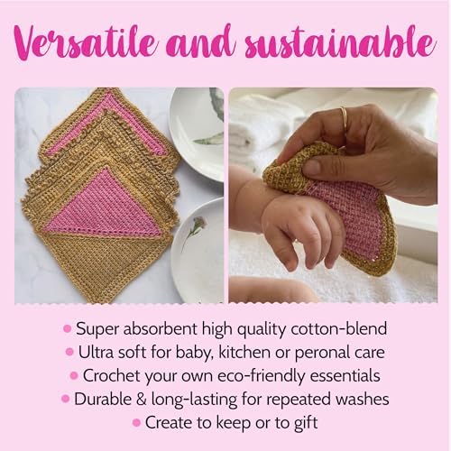 Tunisian Crochet Dishcloth Kit for Beginners - Camel Brown + Flamingo Pink